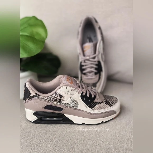 Bling Womens Nike Air Max 90 Animal Print Customized Sneakers With Crystals - Picture 4 of 8